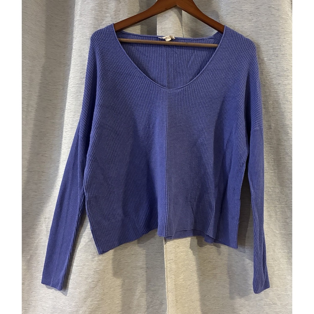 EILEEN FISHER Purple Organic Cotton V-Neck Slub Sweater Top Sz Medium Luxury